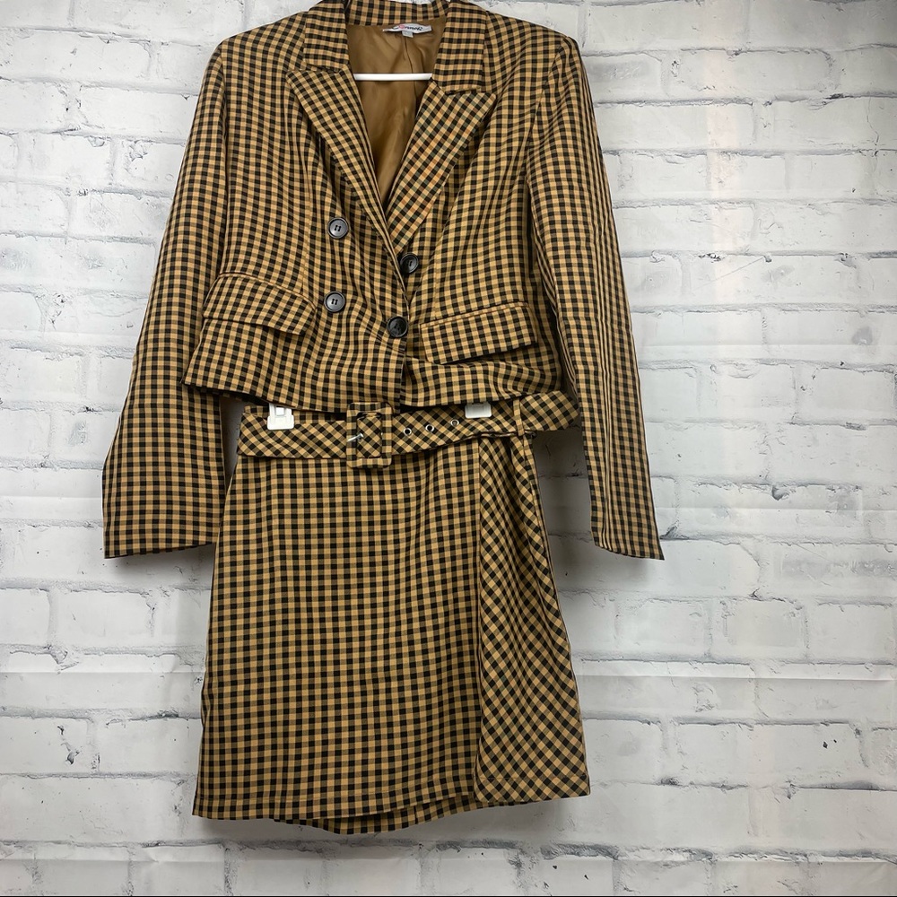Clueless Style 90s Fashion Y2K 3 Piece Checkered Set jacket belt and ski…